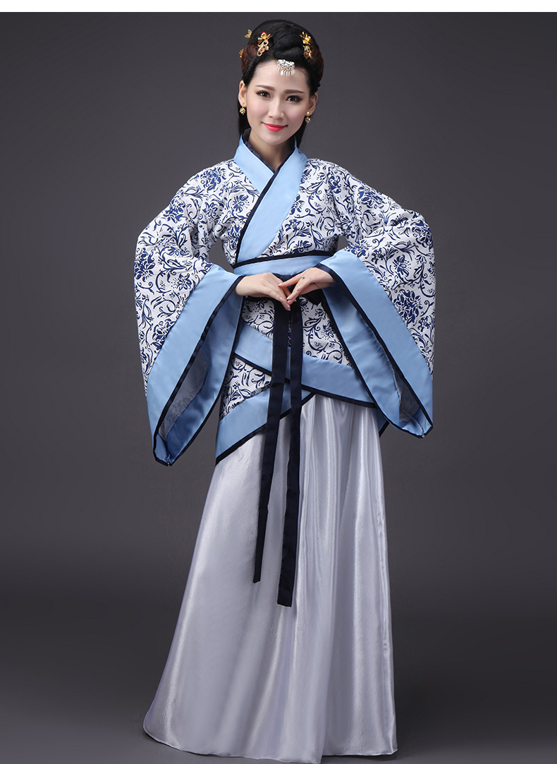 新款古装改良汉服女春季写真古筝演出服古代女装襦裙曲裾表演服装