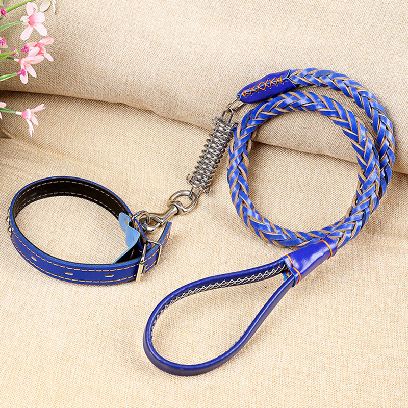 津嘉中型犬大型犬牛皮套装牵引绳狗链子牵引带宠物牵引绳现货批发