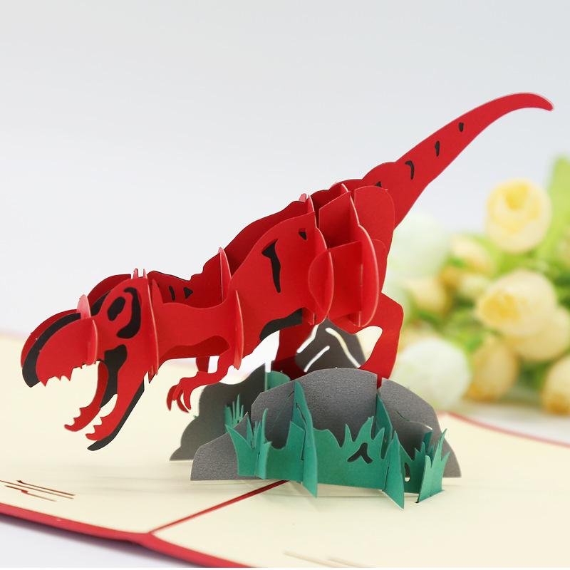 动漫卡通恐龙3d立体贺卡可爱创意纸雕贺卡儿童节卡片明信片定制