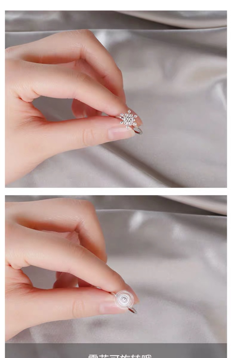 thegreenparty 网红旋转戒指转动食指戒抖音圣诞爆款简约雪花戒指