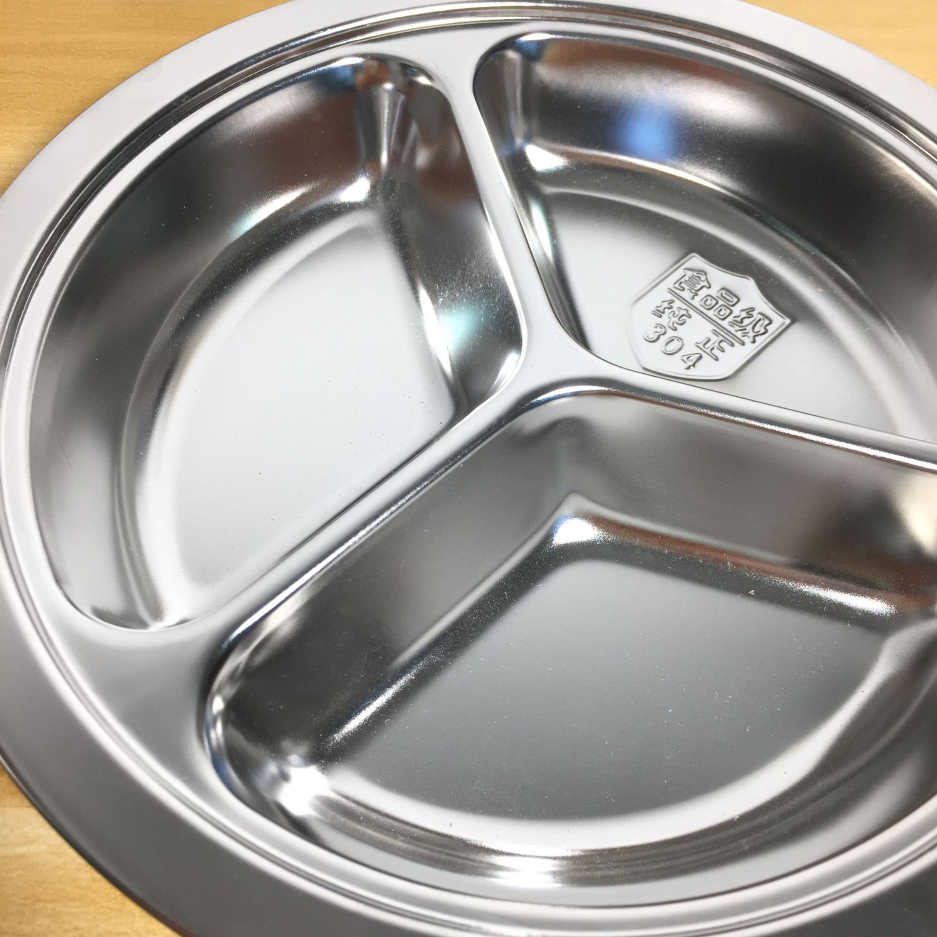 201/304不锈钢圆三格快餐盘电解 幼儿园儿童打饭盘 分格菜盘 饭盒