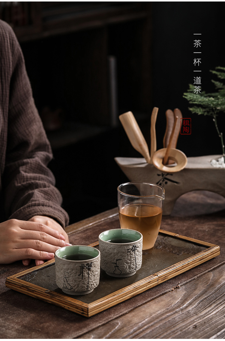 粗陶老岩泥茶杯日式禅意喝茶品茗杯大号个人杯茶具配件订制批发