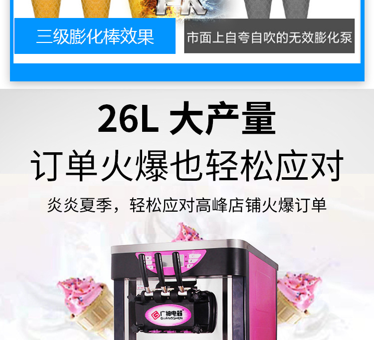 广绅冰淇淋机商用冰激凌机器全自动雪糕机甜筒立式高膨化小型台式