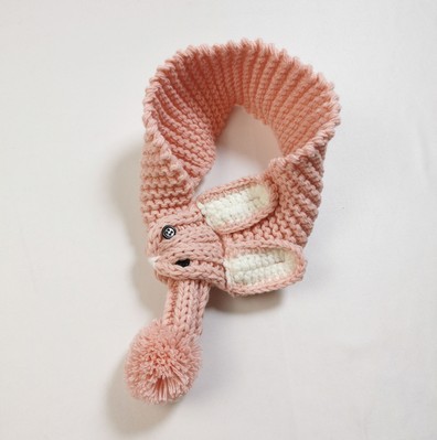 儿童针织围巾秋冬男女童保暖小兔子围脖宝宝百搭手工织编毛线围巾