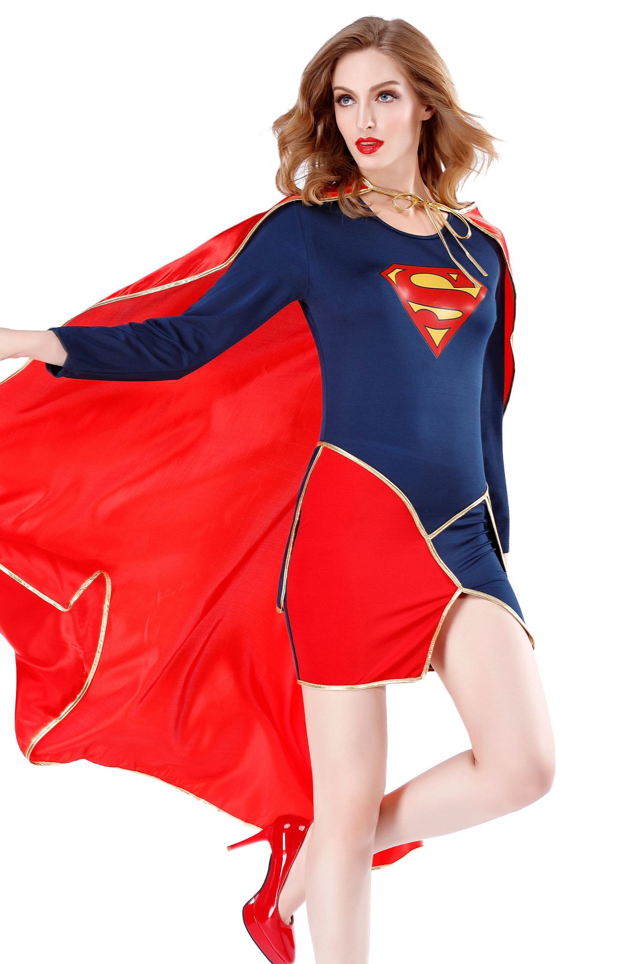 【姚心田】2019年新款万圣节女战士性感披风女超人美队角色扮演服