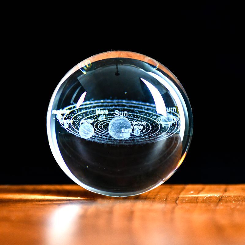 水晶太阳系宇宙太空灯光底座3d银河系礼品创意摆件生日礼物水晶球