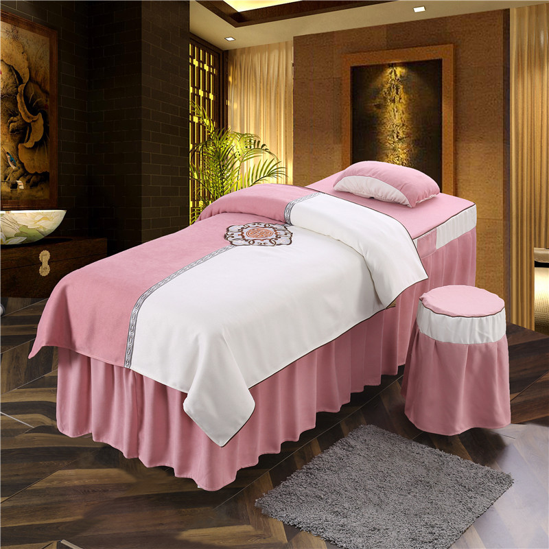 高档纯棉美容床罩四件套简约美容院美体按摩理疗洗头欧式床套批发