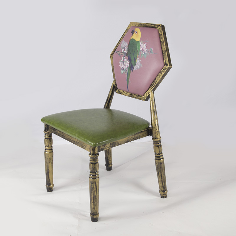 美式咖啡厅主题餐厅桌椅 火锅店铁艺复古六角椅子 西餐厅时尚餐椅