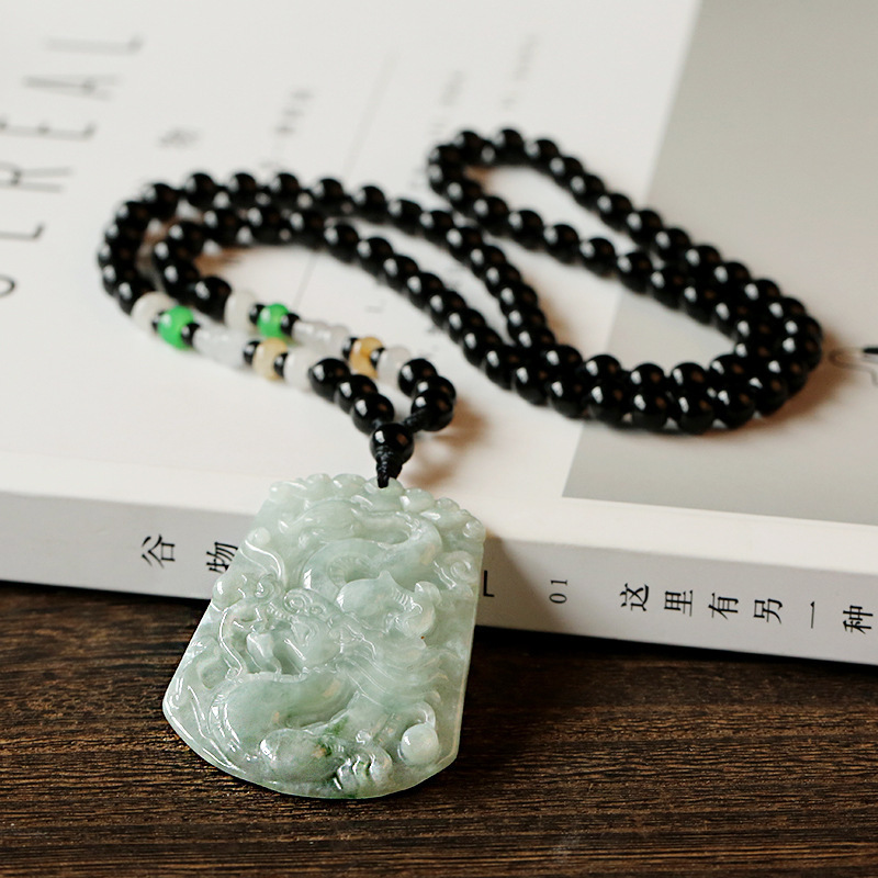 天然缅甸翡翠吊坠九龙护主观音玉牌挂件男女情侣挂件项链批发