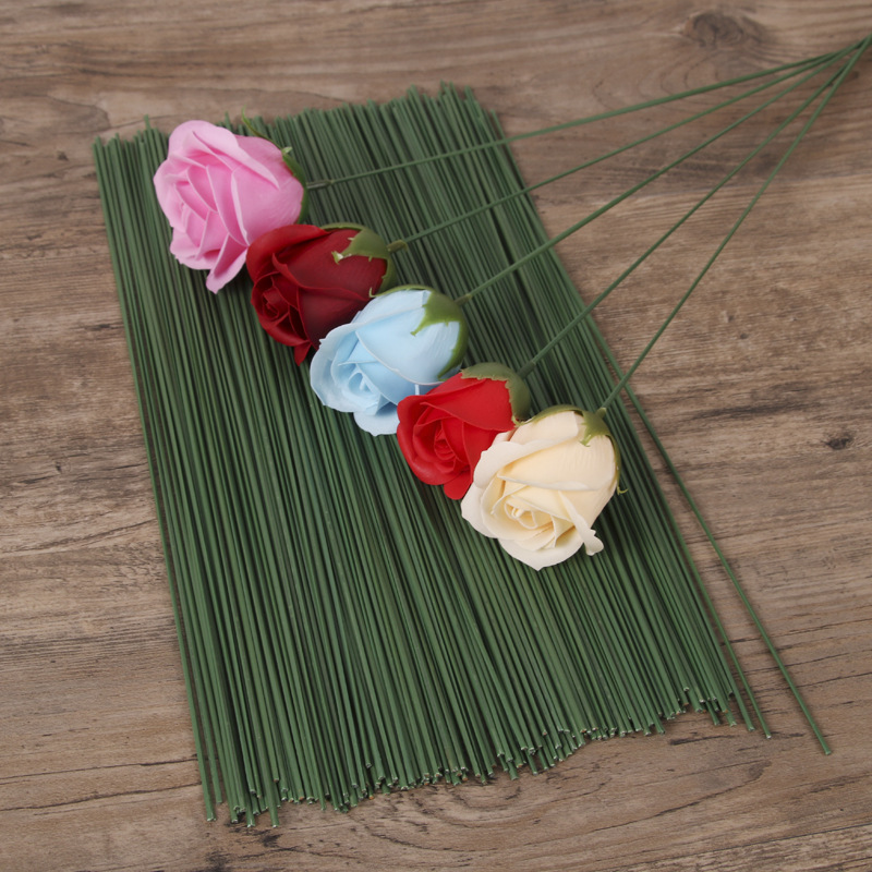 批发铁丝花杆玫瑰杆香皂花泡沫插花花杆 2号胶包花杆胶包铁丝花杆