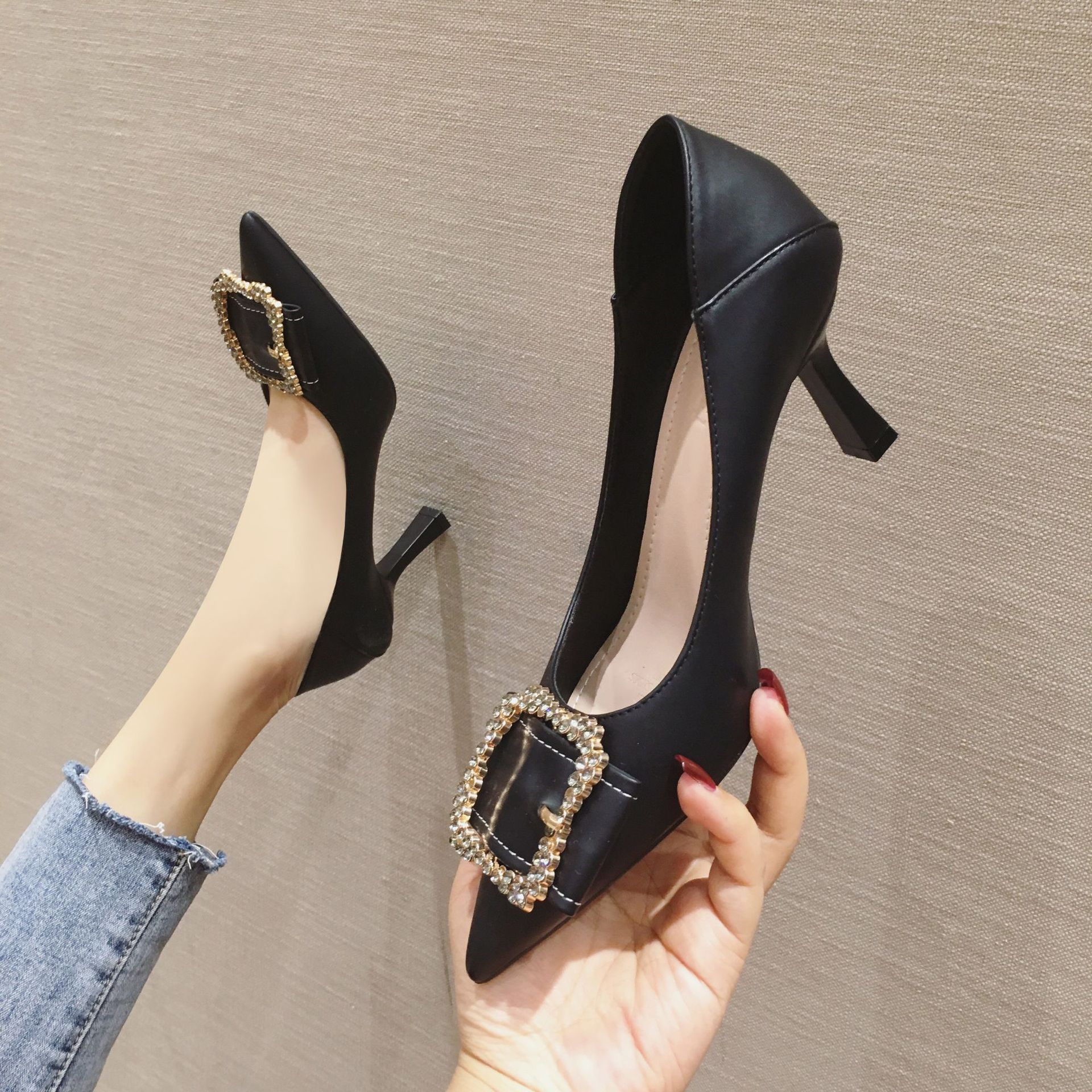 901-39尖头细跟少女时尚休闲单鞋浅口高跟女鞋职业工作鞋厂家直销