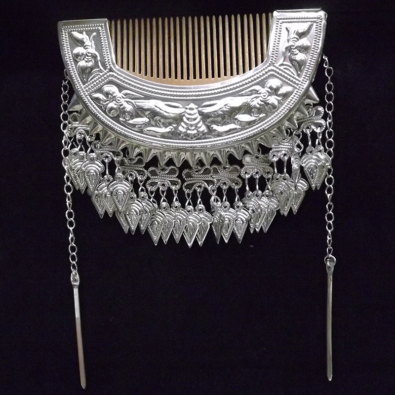 民族风苗银流苏吊坠头饰 瑶族土家侗族风发饰插梳子头饰服装配饰