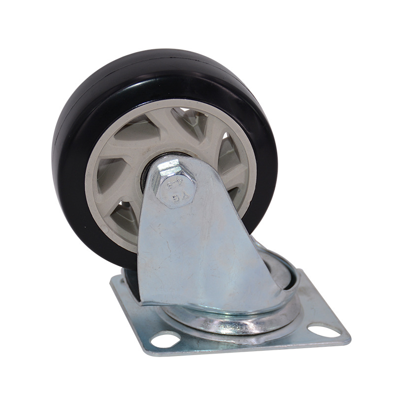 明威脚轮板车手推车万向轮4寸5寸定向黑白通花轮子pu静音脚轮