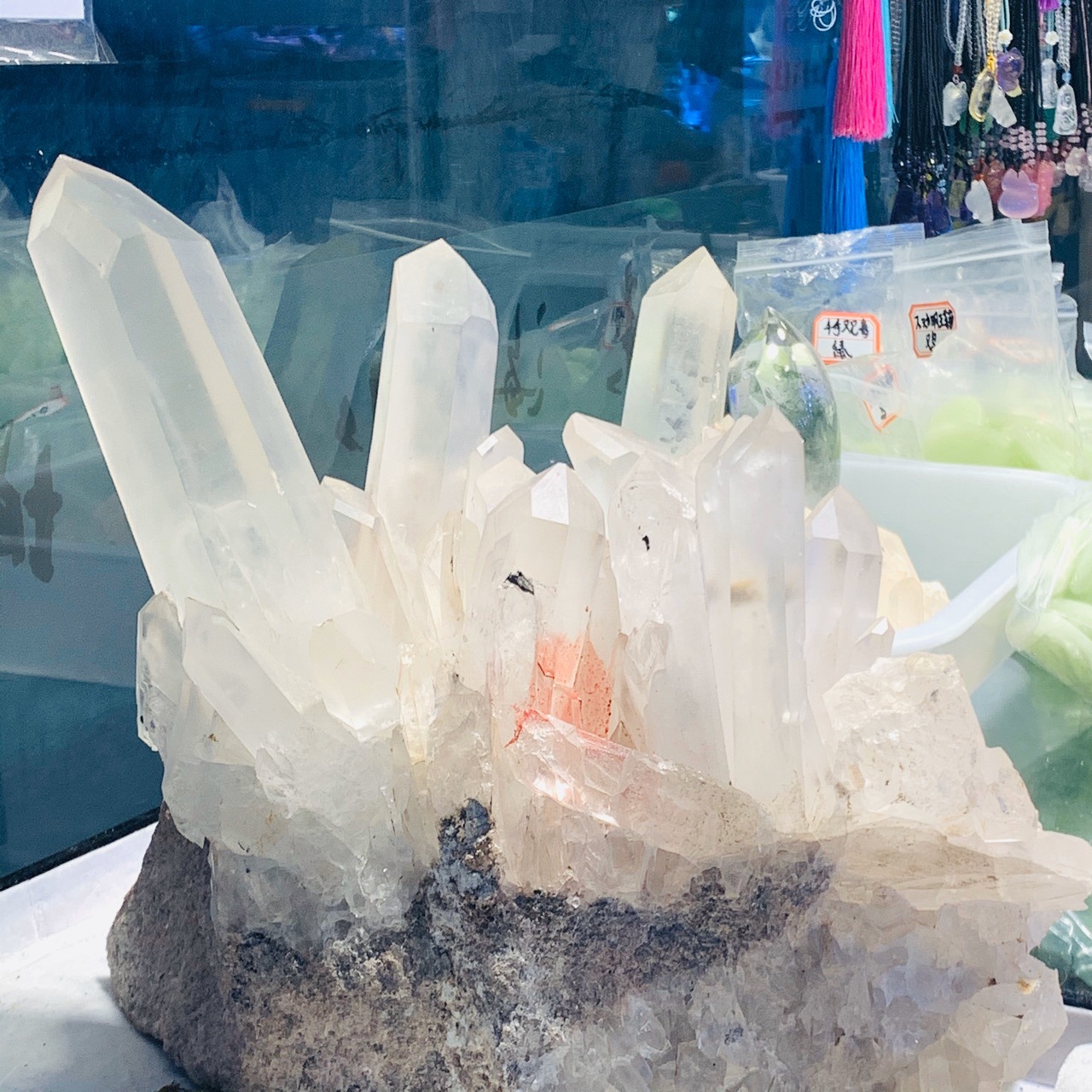 天然白水晶簇原矿石标本消磁防辐射能量柱办公室原生态风水摆件