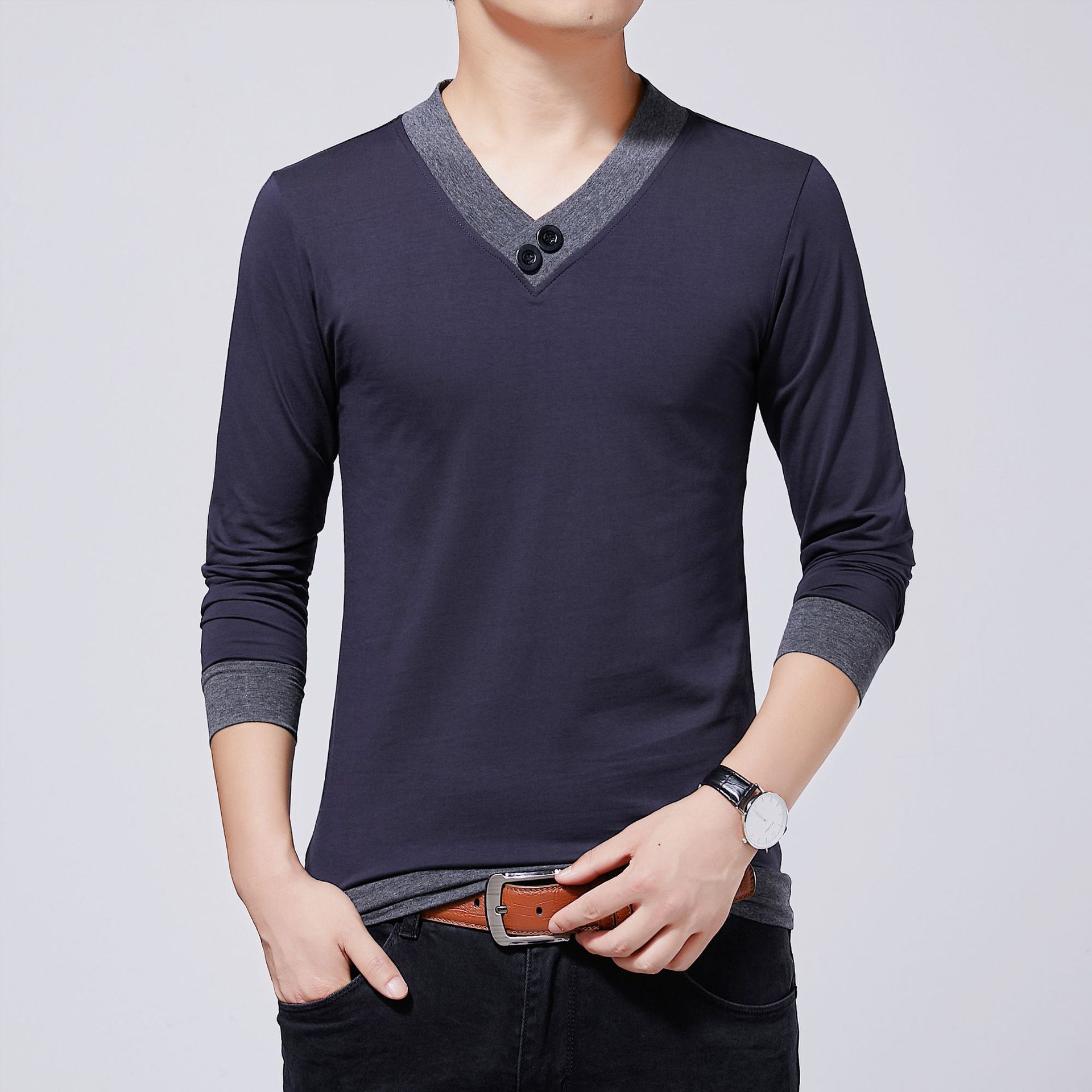 2020新品新款长袖t恤 t恤男士长袖纯棉 新款男装潮牌悠闲