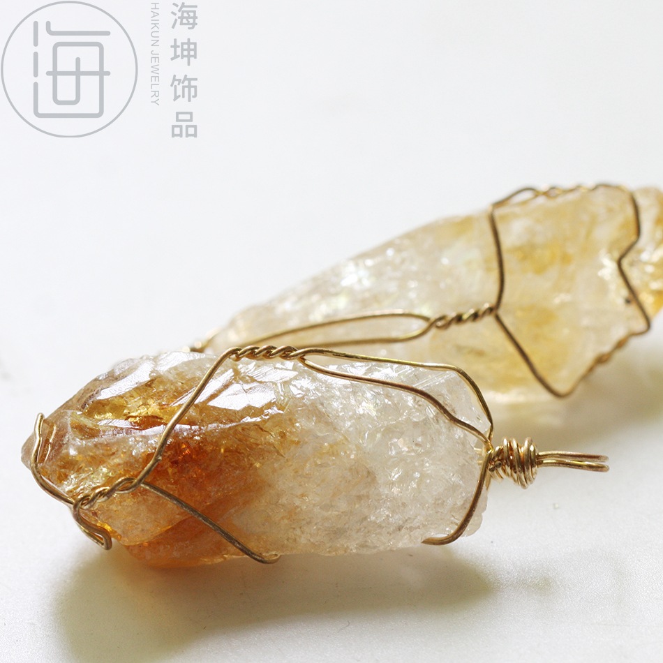 天然玛瑙水晶绕线金包边挂头毛衣链吊坠 diy配件半宝石厂家直销