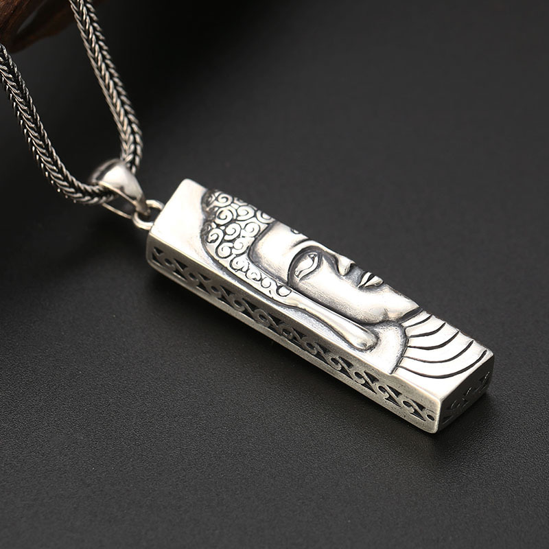 批发s925纯银潮流个性镂空男士吊坠阿尼陀佛一半佛相项链挂坠