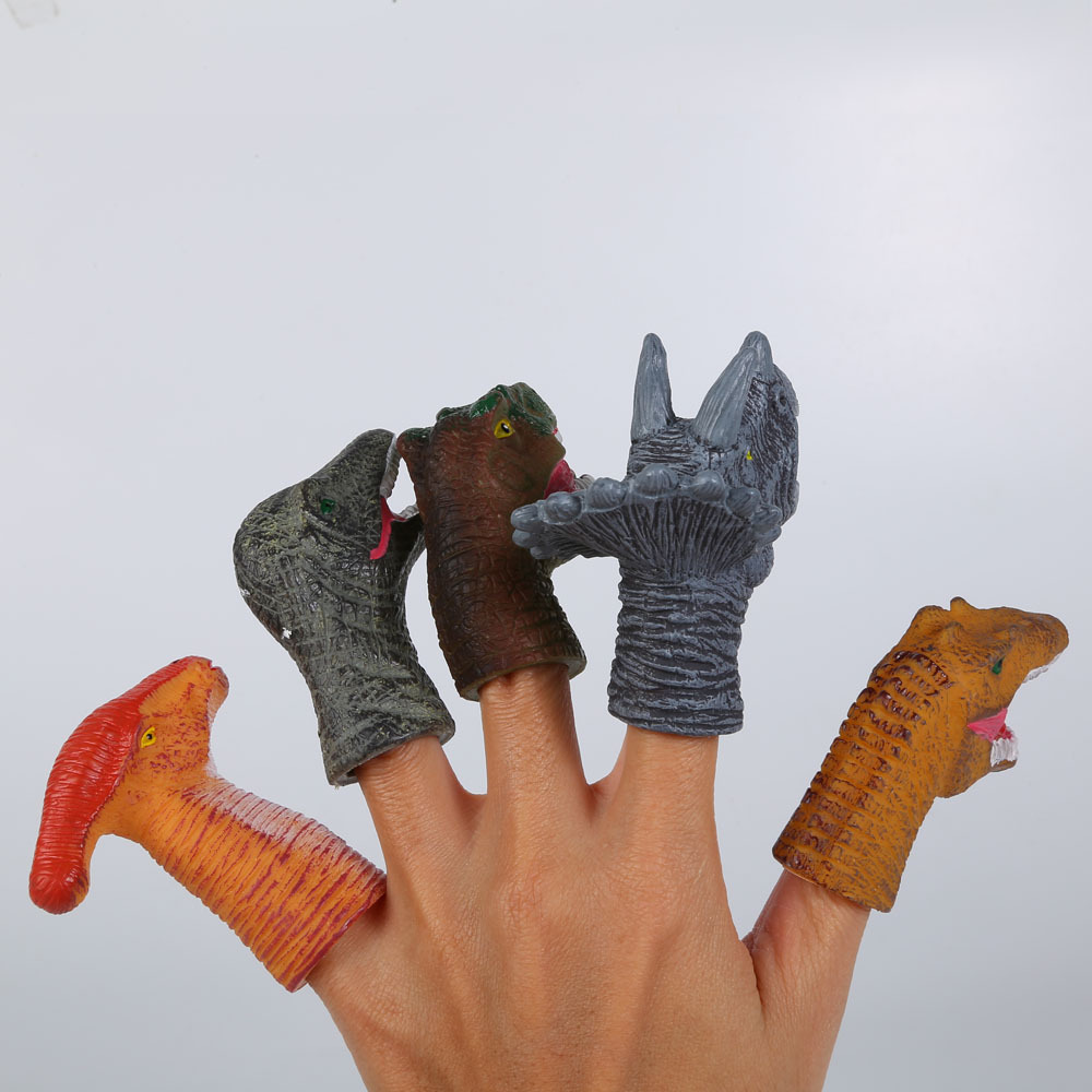 批发抖音同款搪胶手指龙手偶恐龙模型指套玩具恐龙模型手指玩偶