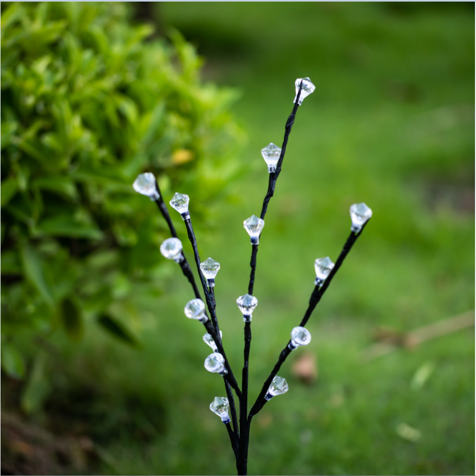 太阳能4彩钻石树灯16led仿真钻石树灯太阳能彩色花园灯地插草坪灯