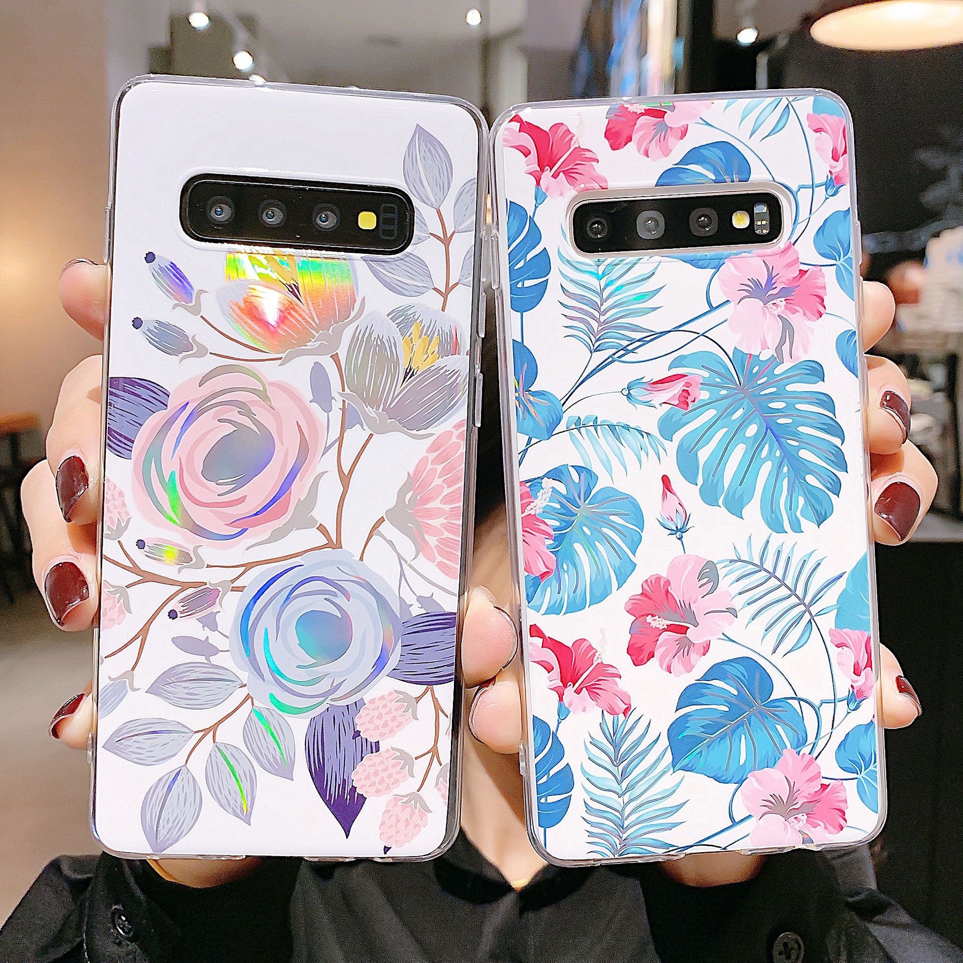 镭射花草适用iphone11pro max手机壳炫彩三星s20保护软套外贸批发