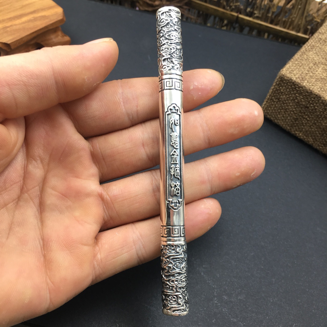 批发s925纯银饰品个性签名笔中性笔祥云金箍棒圆珠笔送教师节礼物