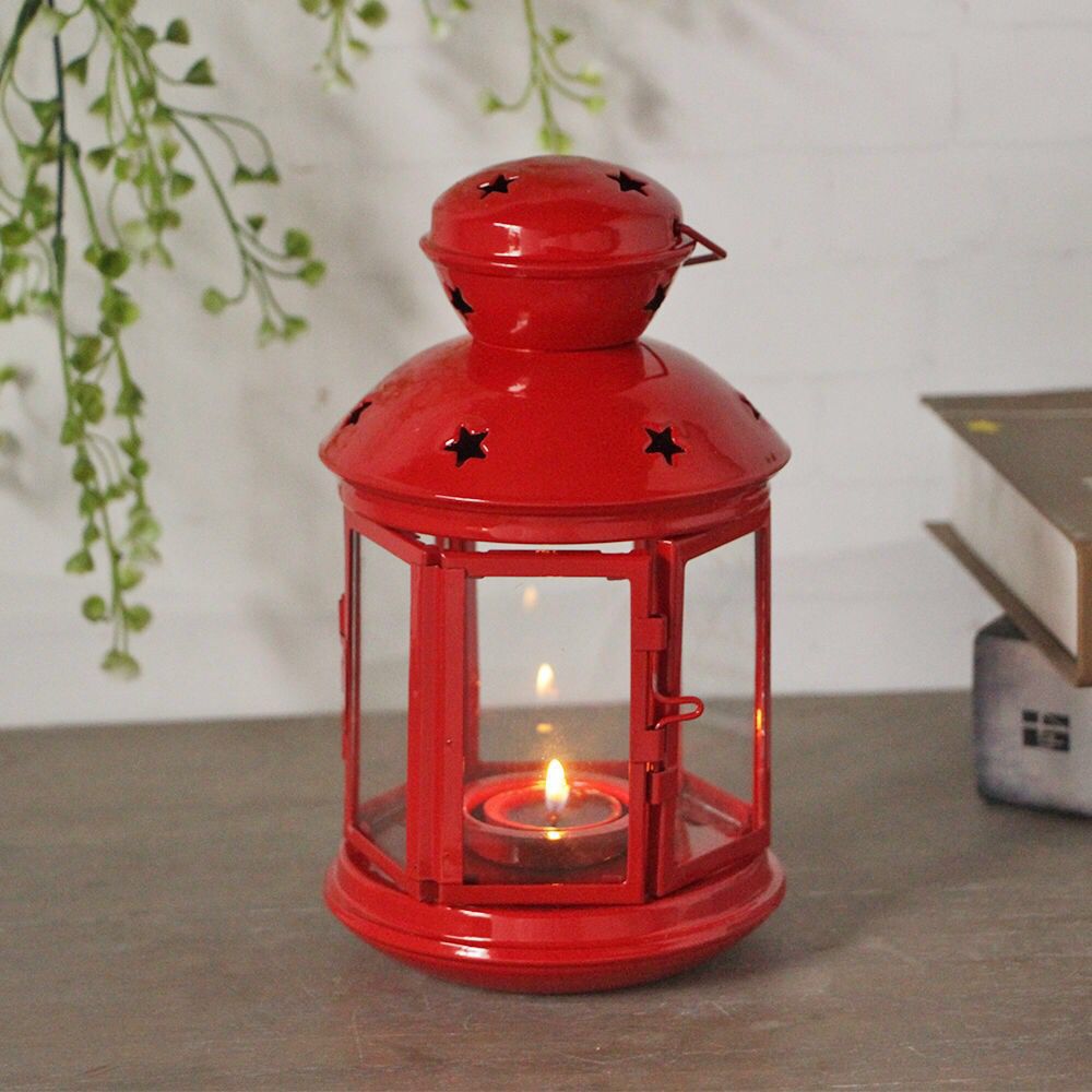 大号红色圣诞风灯北欧简约铁艺玻璃防风蜡烛烛台浪漫婚庆装饰摆件