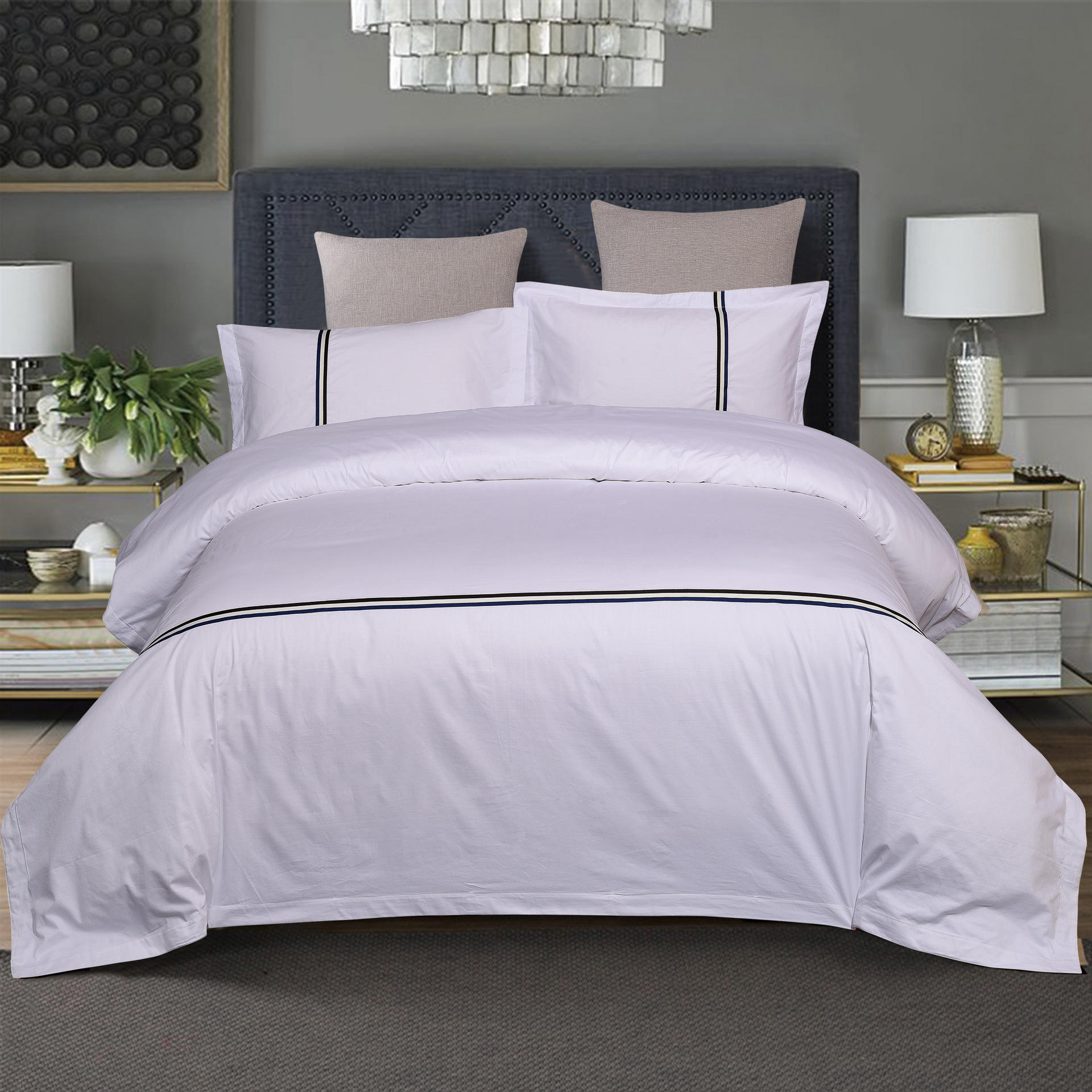 定制酒店店名logo喷气提花四件套 宾馆全棉布草床上用品厂家批发-报价