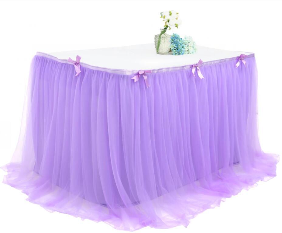 Amazon Hot Tutu Yarn Table Skirt Birthday Party Halloween Dessert Table Mesh Pleats Table Skirt