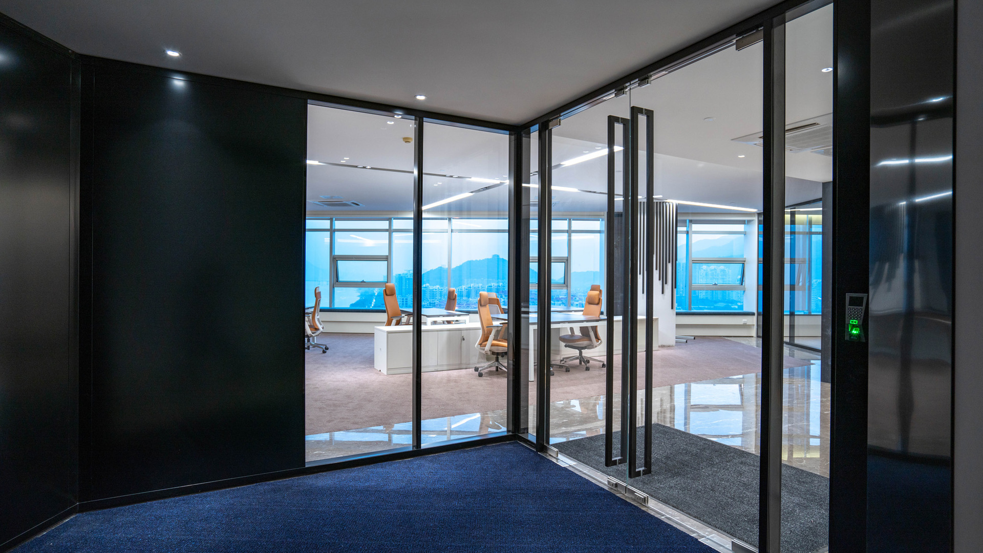 办公室入户玻璃门铝合金地弹簧门室内单片玻璃双开门长拉手双开门