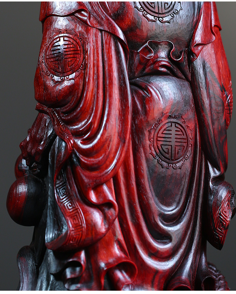 印度小叶紫檀木雕寿星公摆件寿公雕刻工艺品福禄寿仙老人祝寿装饰