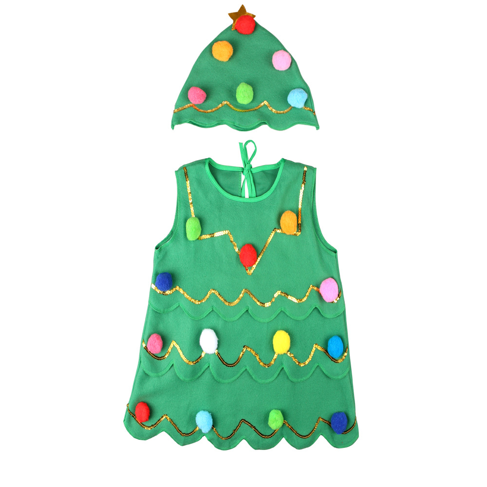 圣诞老人衣服 圣诞节无纺布绿色裙子女童圣诞服饰套装公主蓬蓬裙