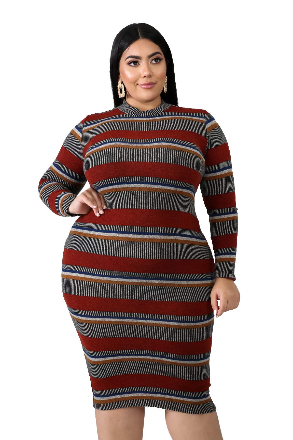 aj4081 欧美5xl肥婆胖女人加大码女装坑条条纹印花正反两穿连衣裙