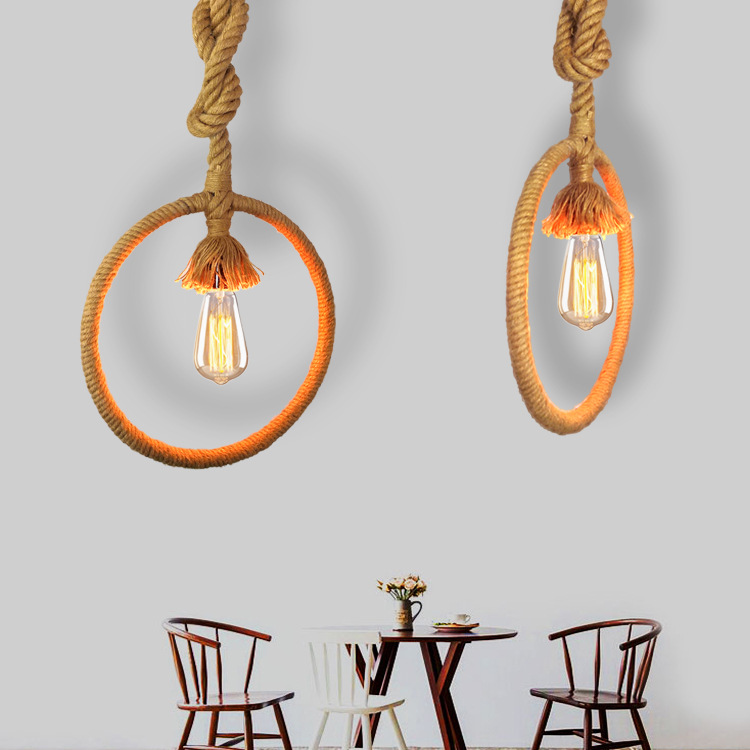美式乡村餐厅吧台创意灯饰北欧咖啡厅艺术酒吧麻绳装饰吊灯灯具