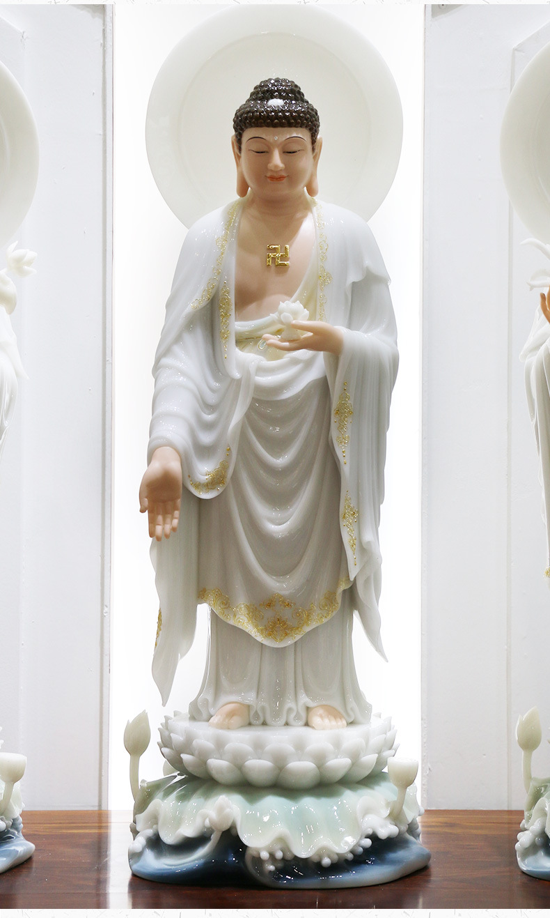 释迦牟尼佛汉白玉佛像禅意摆件供奉南无阿弥陀佛像西方三圣像神像