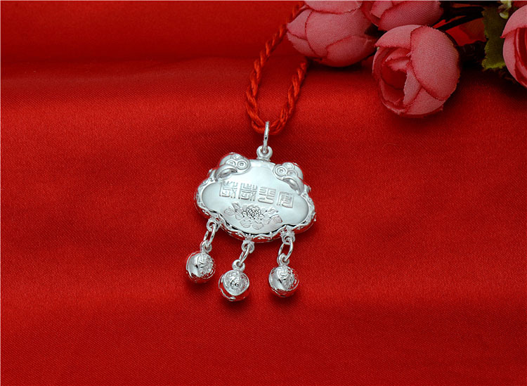 足银999岁岁平安长命锁 纯银锁包小孩吊坠儿童婴儿宝宝银锁民族风