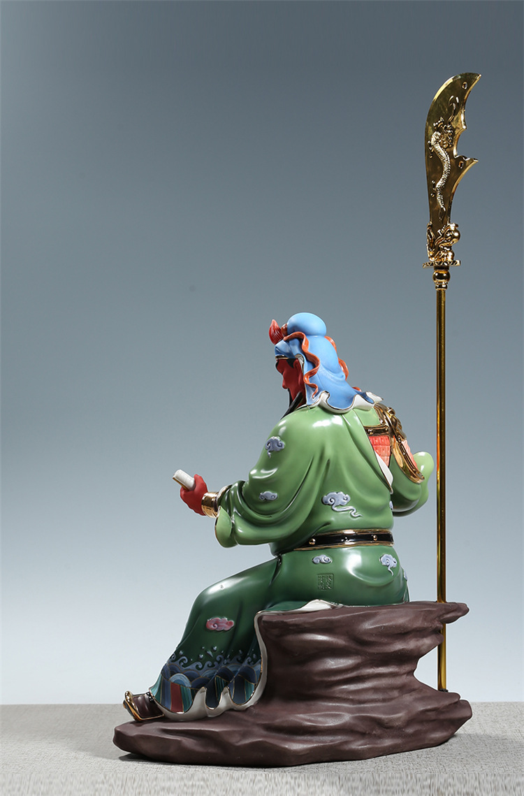 微美彩绘陶瓷文关公像供奉武财神关羽佛像摆件家用陶瓷关二爷神像