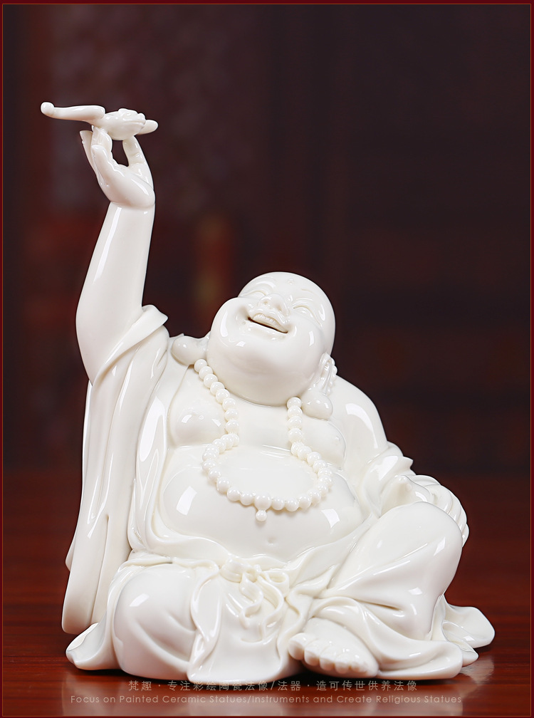 梵趣德化白瓷手工雕刻艺术品大肚弥勒佛陶瓷家居装饰摆件引福弥勒