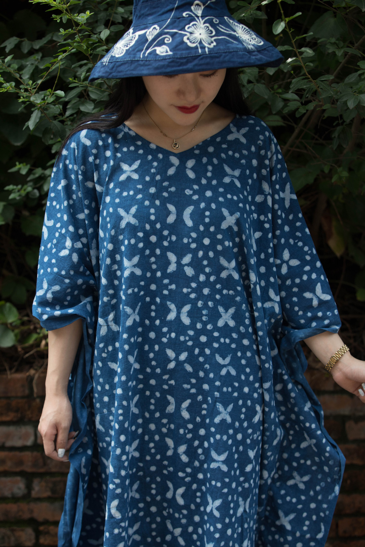 蜡染衣服棉质连衣裙手工植物染色扎染裙子衣服复古民族风袍子