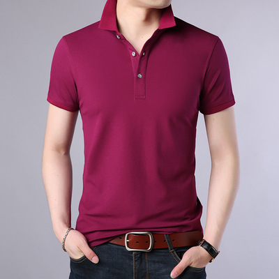 男短袖t恤韩版潮流夏季男士polo衫镜面纯色短袖秋装衣服 一件