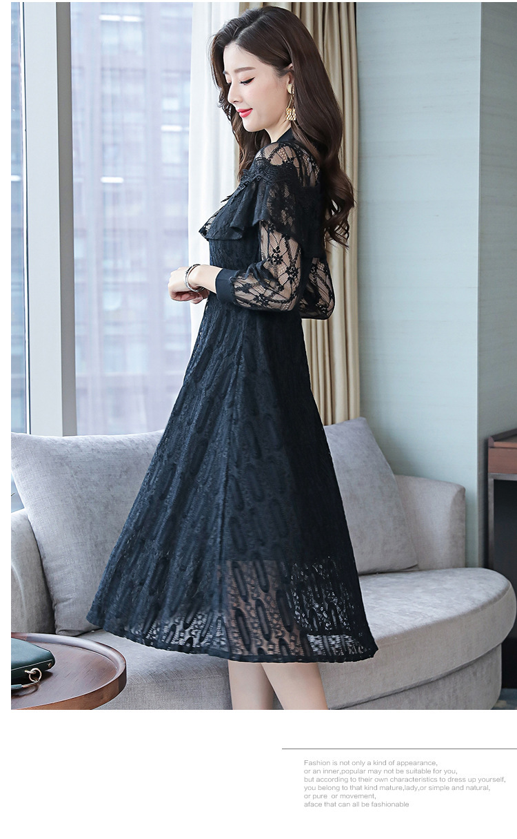 2019新款收腰显瘦女神范蕾丝拼接长袖连衣裙ahmfffs6951