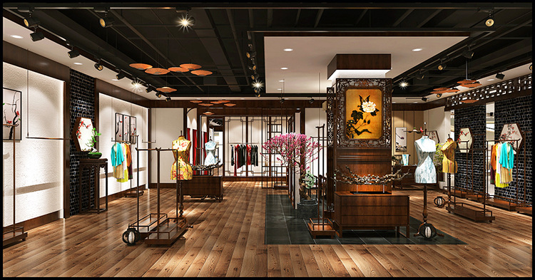 厂家定制女装旗袍店展示架 复古货架铁艺服装店展示架挂架效果图