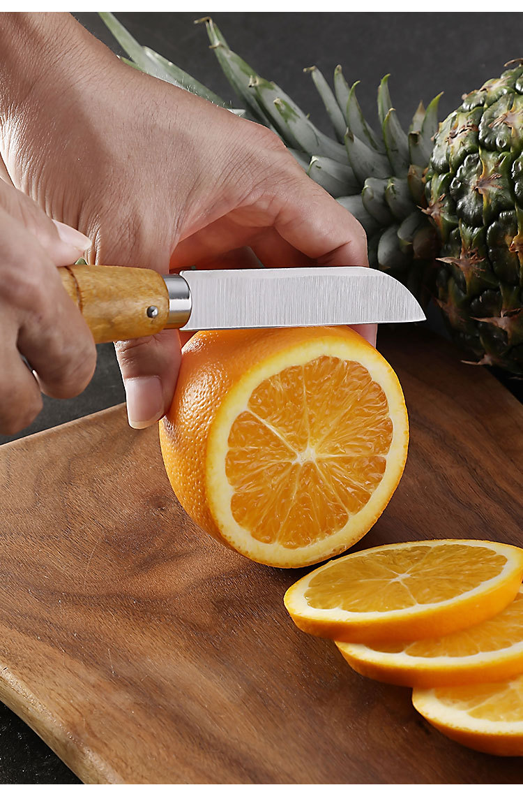不锈钢水果刀菠萝木柄厨房刀具果皮小刀香蕉小弯刀削皮瓜果割菜刀