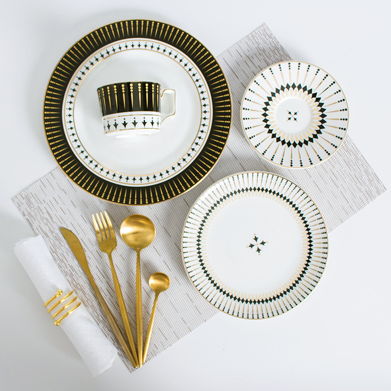 Nordic Creative Household Ceramic Western Cuisine Plate Bone China Steak Plate Set round Breakfast Plate Dim Sum Plate Cake Plate