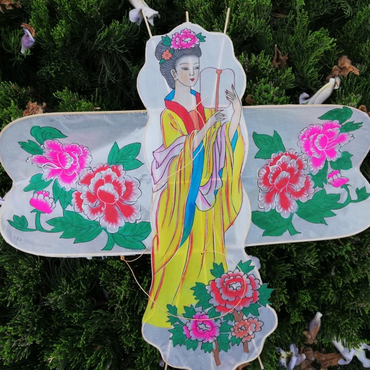 潍坊传统类硬翅仕女风筝高档丝绢手绘装饰美陈美女寿星礼品风筝
