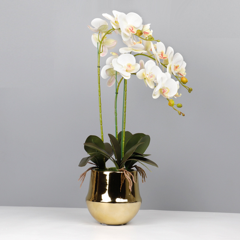 新中式花艺摆件蝴蝶兰花盆栽软装饰品仿真花玄关客厅电视柜样板房