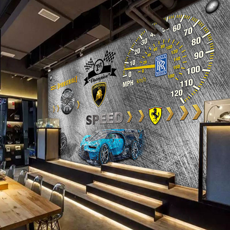 背景墙纸汽修维修美容改装店壁纸工业风汽车主题壁画赛车跑车墙布