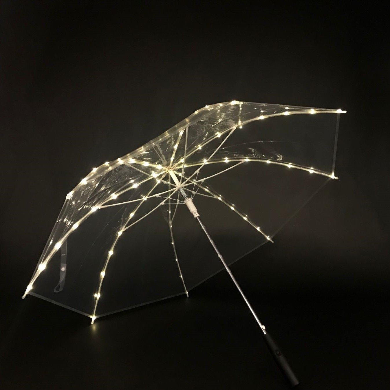 跨境电商定制创意led灯光伞七彩发光手电筒长柄礼品伞poe透明长伞