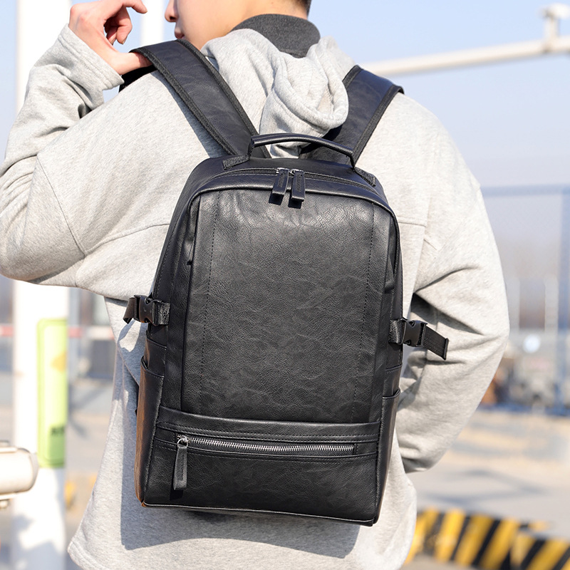 Cross-Border New Casual Pu Backpack Men's Fashionable Simple Outdoor Travel Backpack Large Capacity Computer Bag