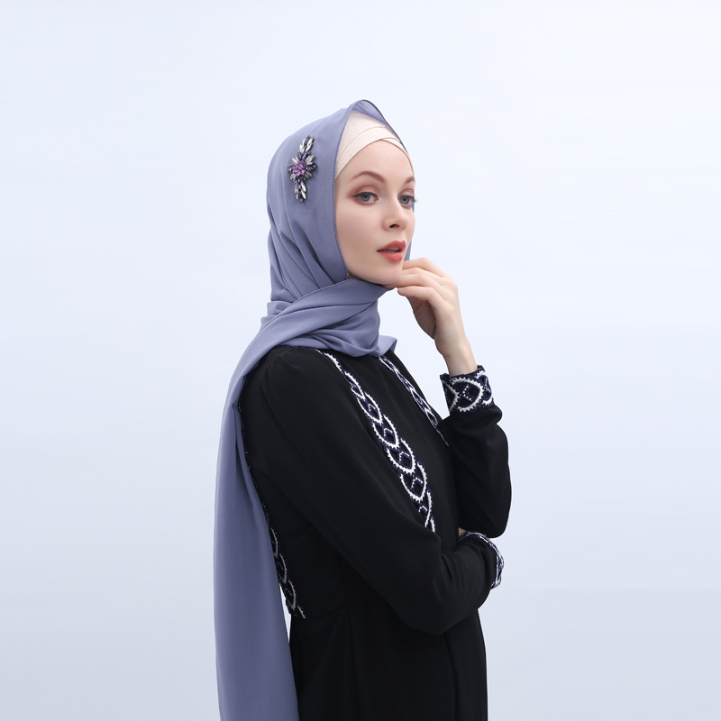hot雪纺水钻头巾阿拉伯长巾回族盖头穆斯林围巾hijab热销 t504