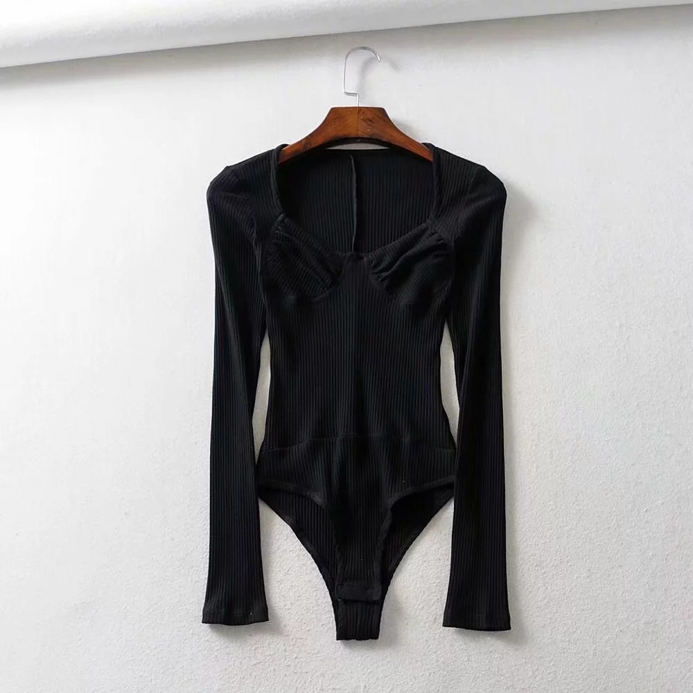 t恤女装 2019夏 性感立体拼接长袖开档紧身连体衣 欧美连体短裤